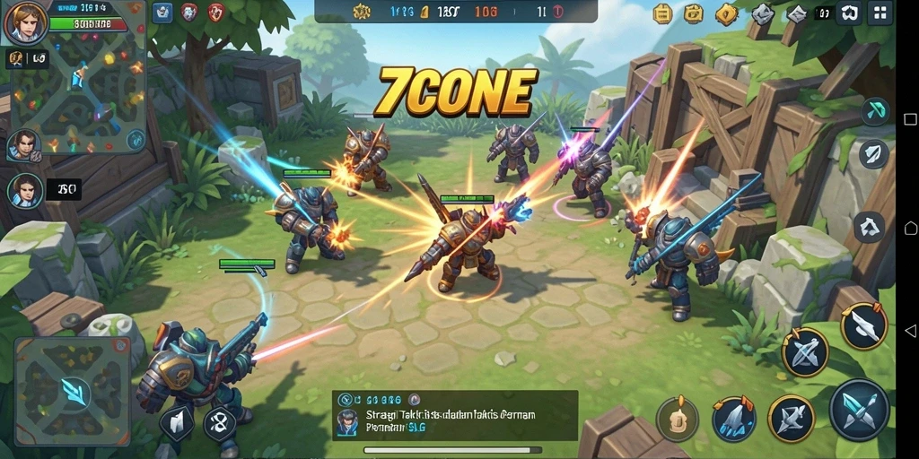 Screenshot gameplay 7CONE yang menunjukkan aksi pertempuran strategi.