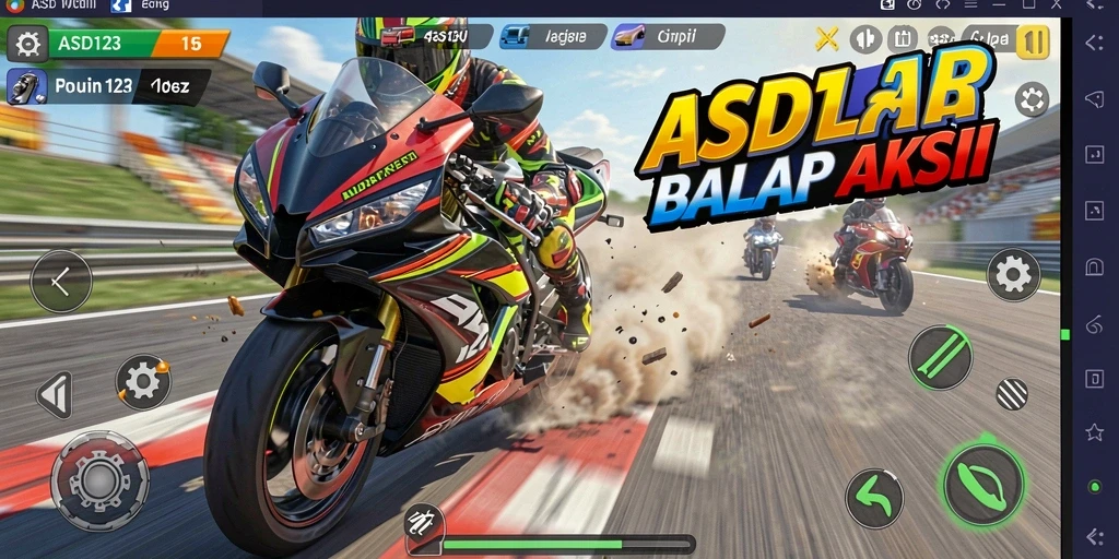 Tampilan gameplay <strong>ASD123</strong> yang mendebarkan dengan motor balap yang keren.