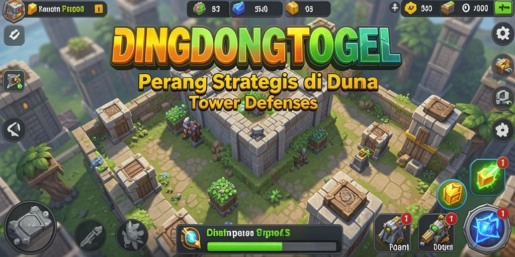 Tangkapan layar gameplay DINGDONGTOGEL yang menampilkan menara bertahan di medan perang.