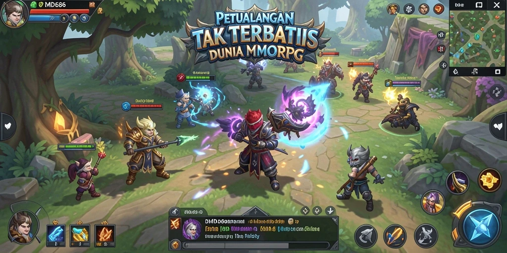 Screenshot DMD686 menampilkan pertempuran epik dalam dunia MMORPG.