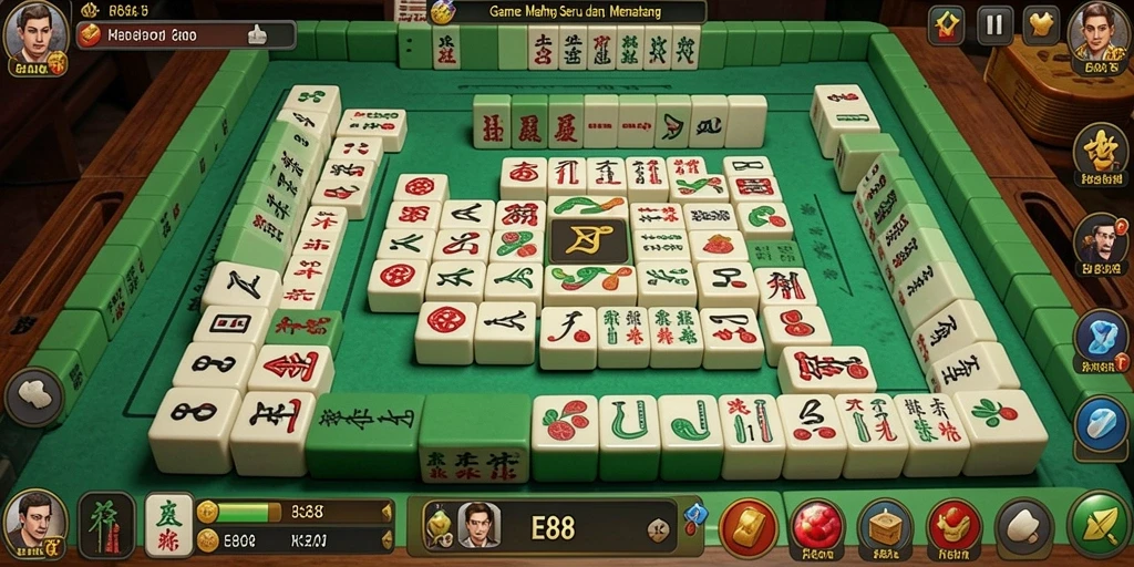 Screenshot gameplay E88 menampilkan ubin Mahjong yang berwarna-warni dan papan menantang.