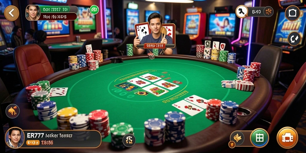 Screenshot gameplay ER777 menampilkan suasana poker yang mengasyikkan.