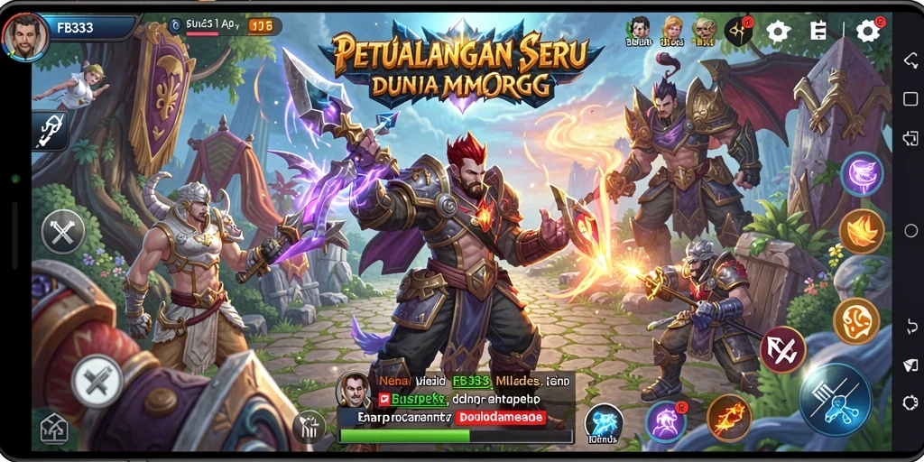 Tangkapan gameplay FB333 yang menampilkan karakter dalam pertempuran epik.