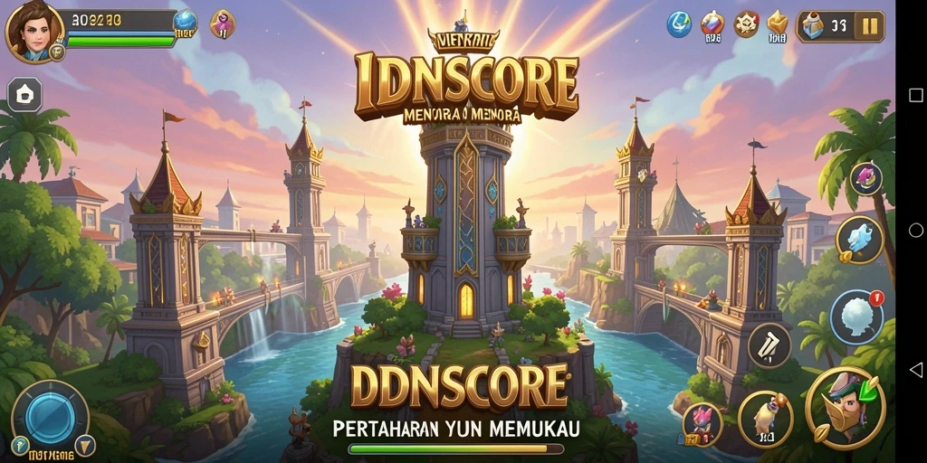 Screenshot gameplay <strong>IDNSCORE</strong> menampilkan pertarungan menara yang mendebarkan.