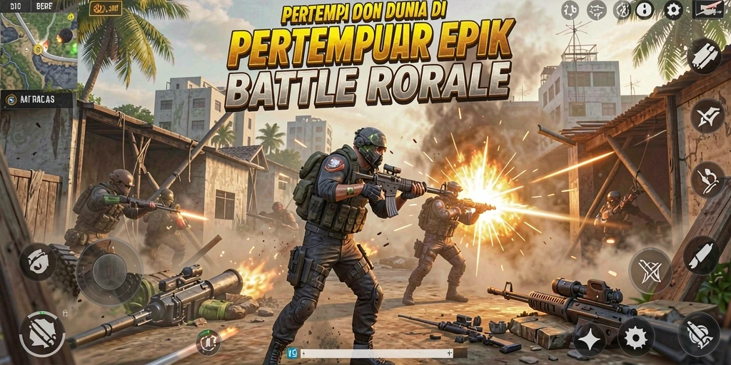 Tampilan aksi seru dalam gameplay Battle Royale IDRRP.