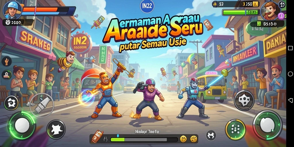 Tampilan gameplay seru IN22 yang penuh aksi dan warna.