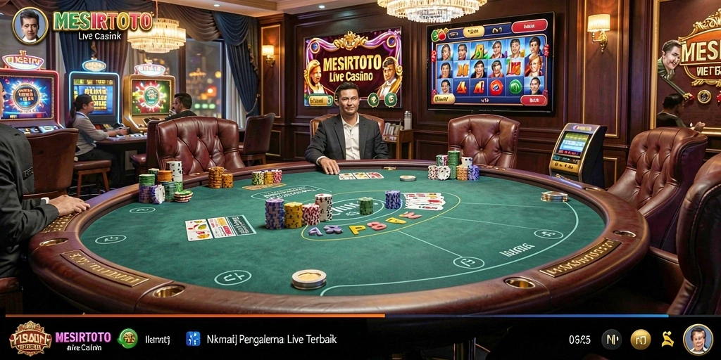 Screenshot menunjukkan dealer langsung dalam permainan roulette di MESIRTOTO.