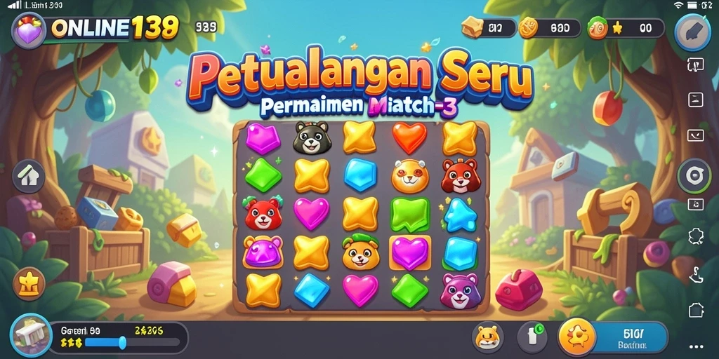 Screenshot memperlihatkan gameplay Match-3 yang menarik di ONLINE138.