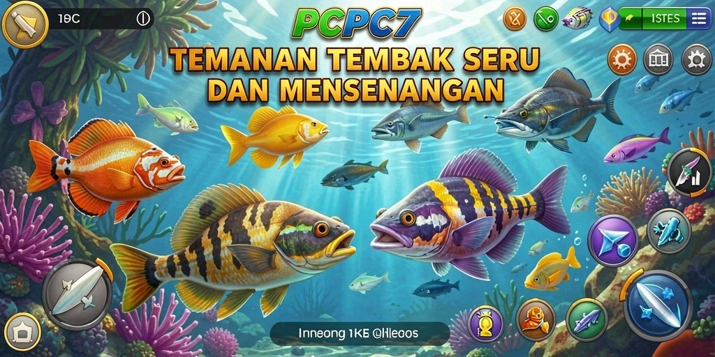 Screenshot gameplay PCPC7 menampilkan aksi seru menembak ikan.