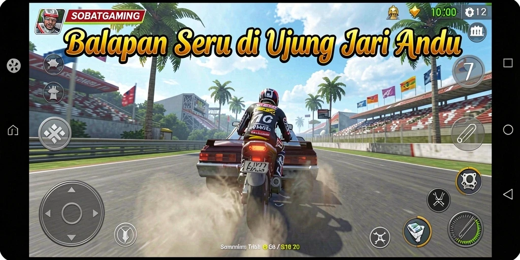 Tangkapan layar menampilkan aksi cepat balapan SOBATGAMING di lintasan.