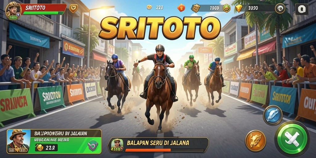Screenshot gameplay SRITOTO yang menampilkan aksi balapan intens.